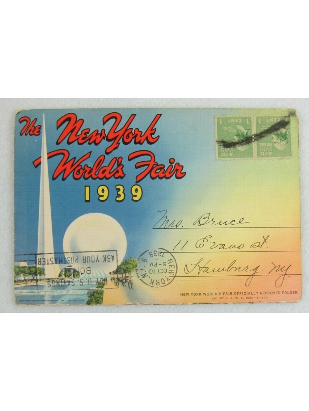 Vintage 1939 New York Worlds Fair 18 Postcards Foldout Folder Booklet Curt Teich